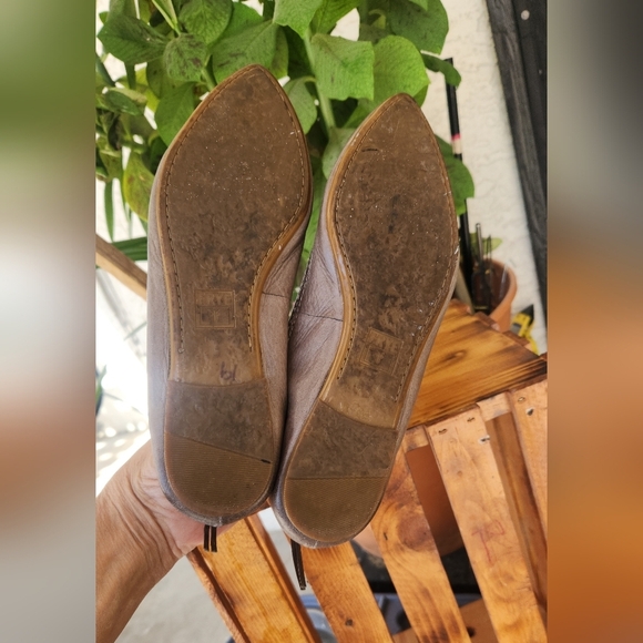 Frye Ballet Flats Regina Brown Tan Leather Slip On Shoes Pointed - Picture 7 of 11